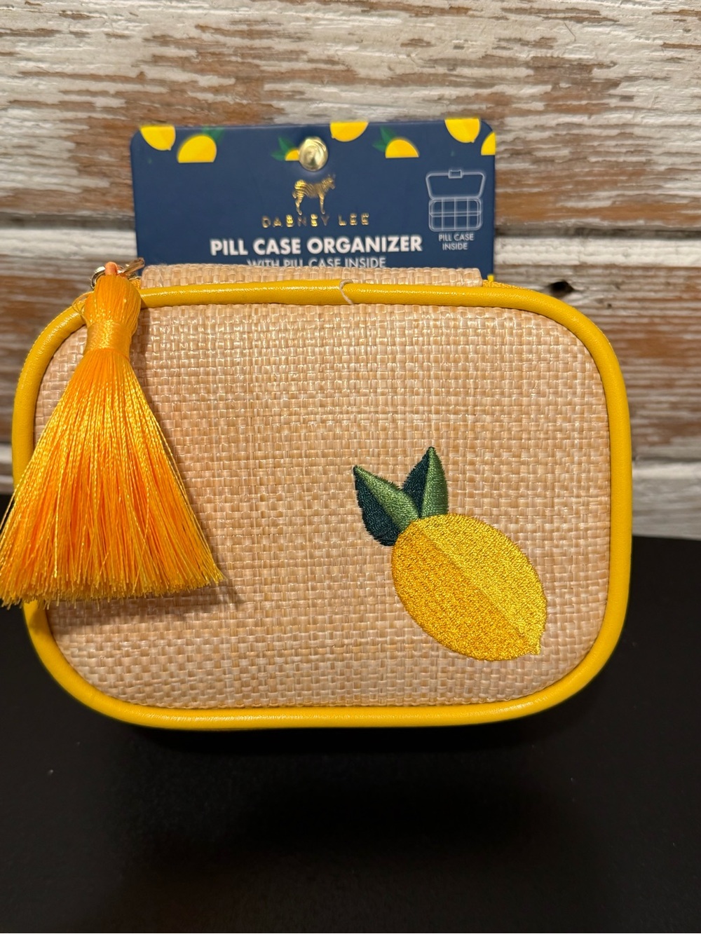 Dabney Lee Yellow Lemon Embroidered Travel Pill Case Organizer